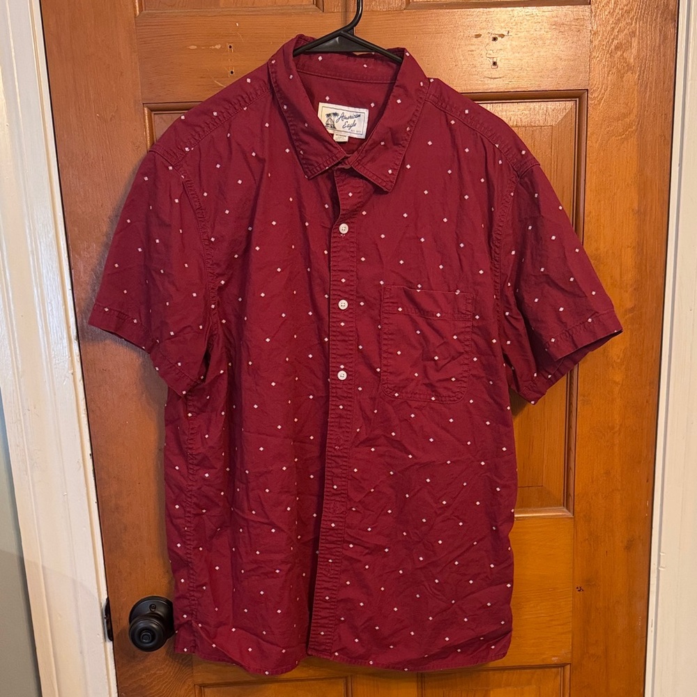 American Eagle Outfitters Maroon Polka Dot Shirt